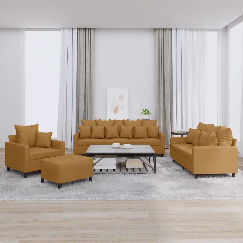4 Pcs conjunto de sofás com almofadões veludo castanho