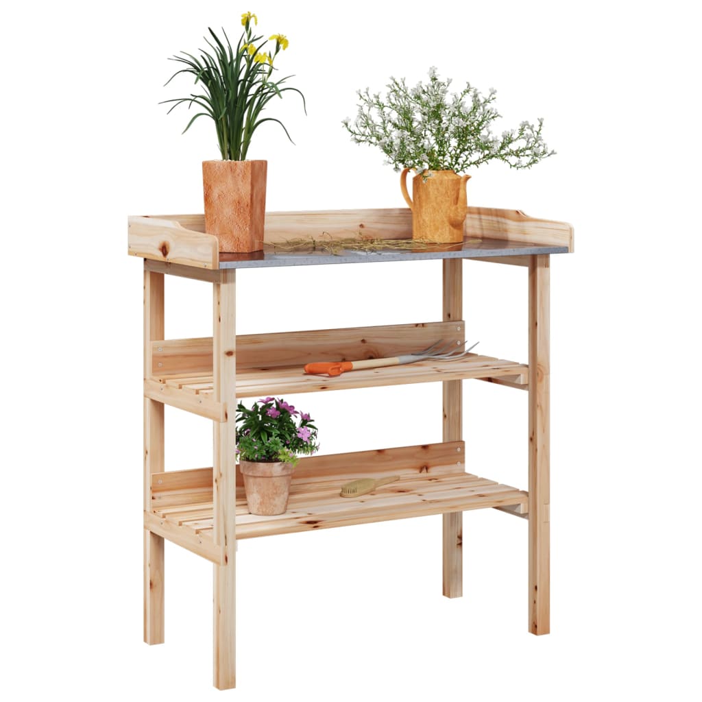 Mesa apoio p/ plantas c/ prateleiras 78x38x82,5 cm abeto maciço