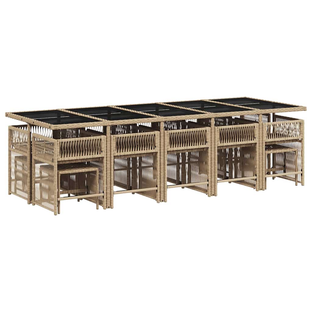 15 Pcs conjunto de jantar p/ jardim com almofadões vime PE bege
