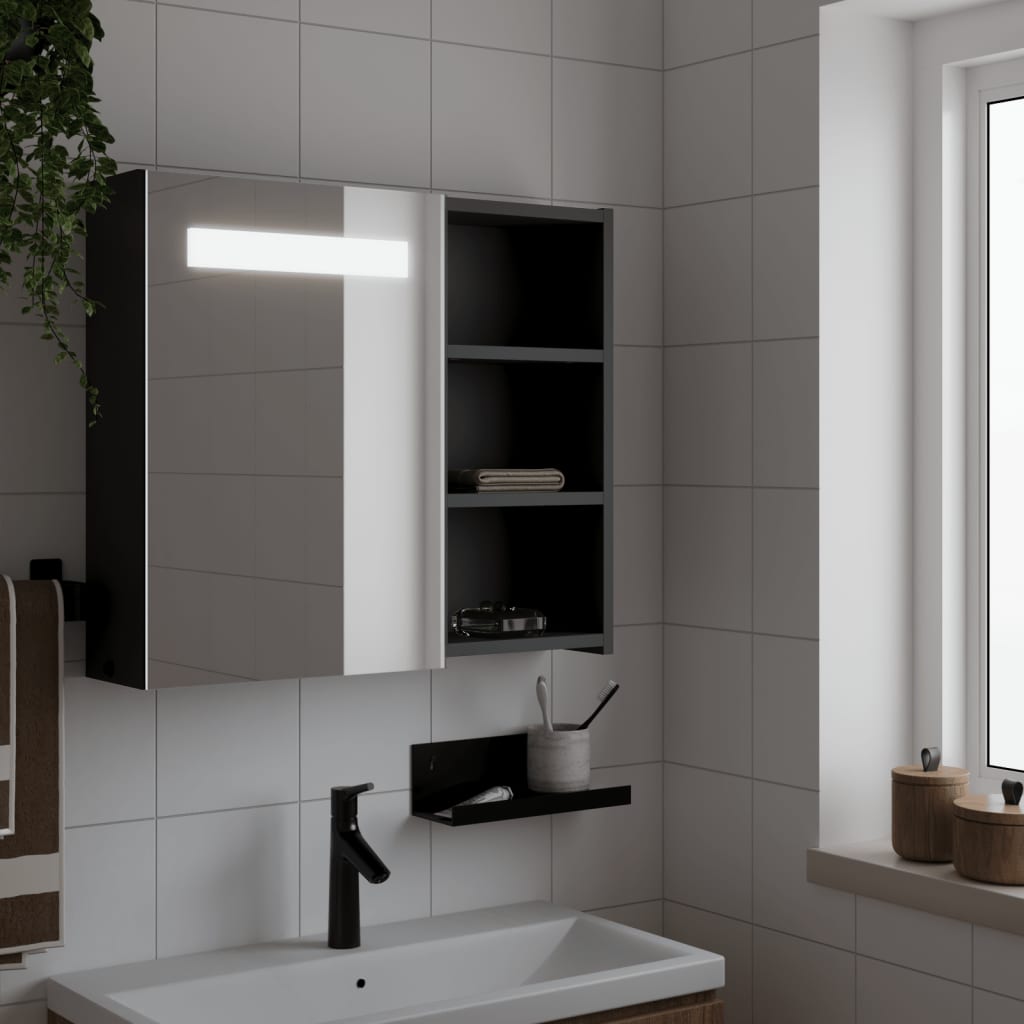 Armário espelhado p/ casa de banho c/ leds 60x13x52 cm preto