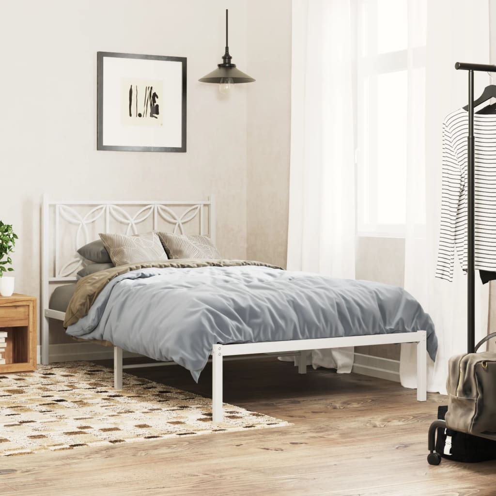 Estrutura de cama com cabeceira 100x190 cm metal branco