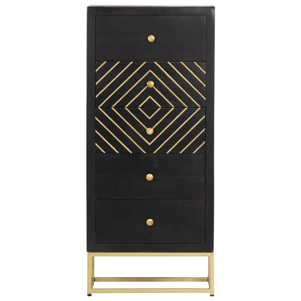 Armário gavetas 45x30x105 cm madeira mangueira preto e dourado