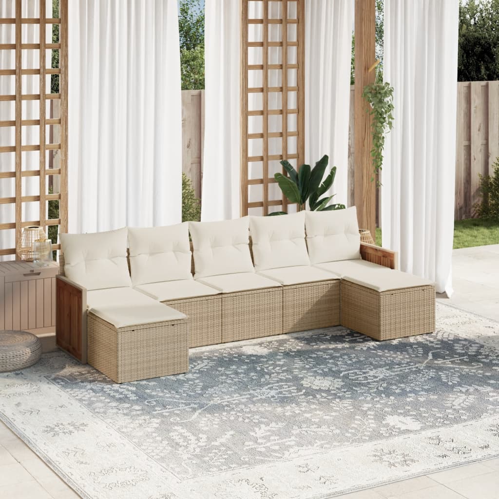 7 Pcs conjunto de sofás p/ jardim com almofadões vime PE bege