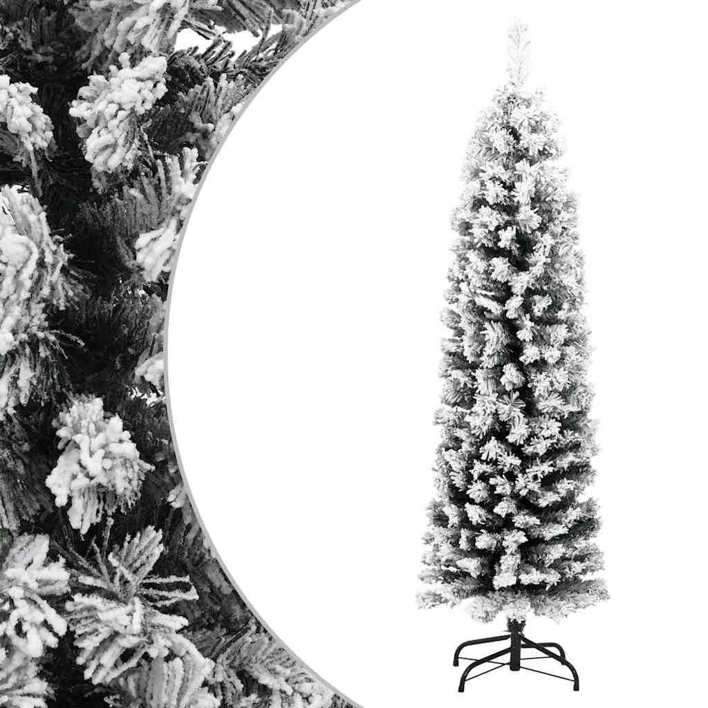 Árvore de natal artificial fina com neve 150 cm PVC verde