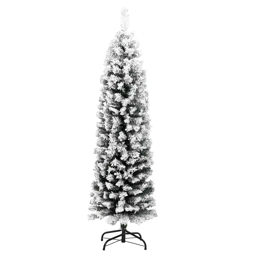 Árvore de natal artificial fina com neve 150 cm PVC verde