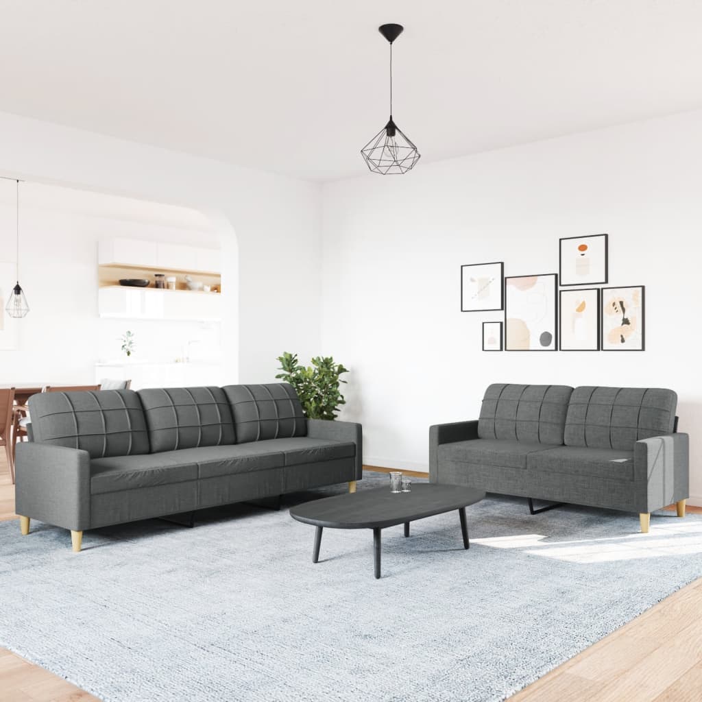 2 Pcs conjunto de sofás tecido cinzento-escuro