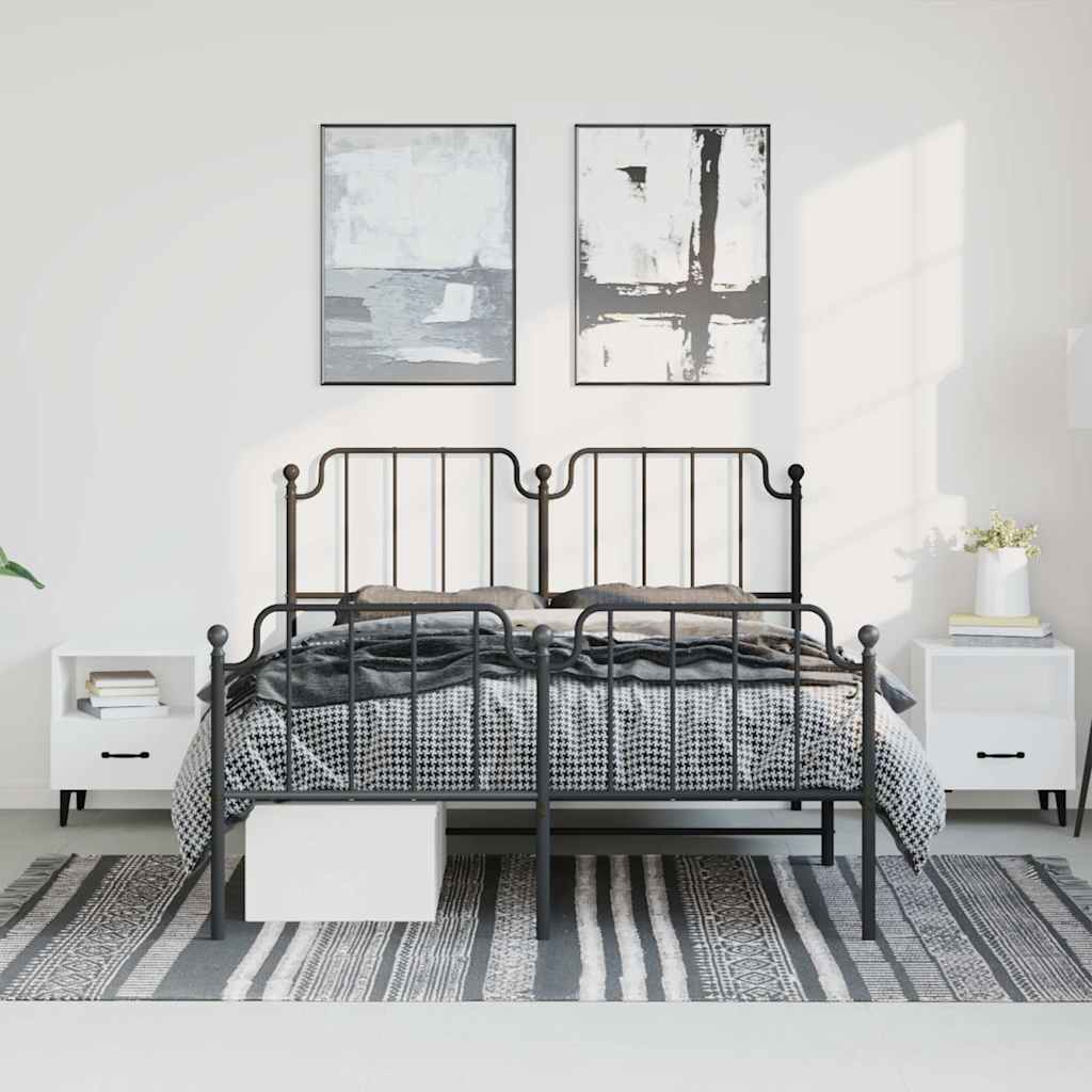 Estrutura de cama com cabeceira e pés 135x190 cm metal preto