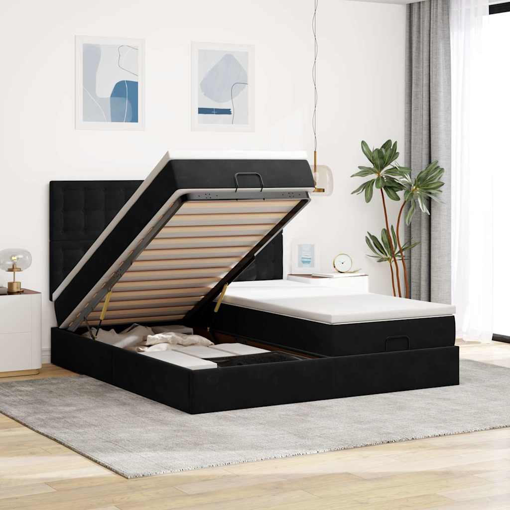 Estrutura de cama otomana com colchões 180x200cm veludo preto