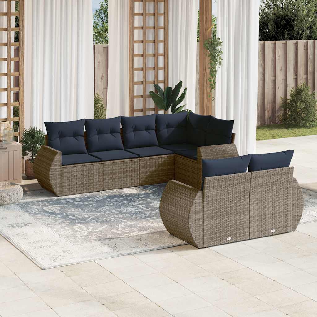 Conjunto de sofá de jardim com 7 peças e almofadas em rattan sintético cinza