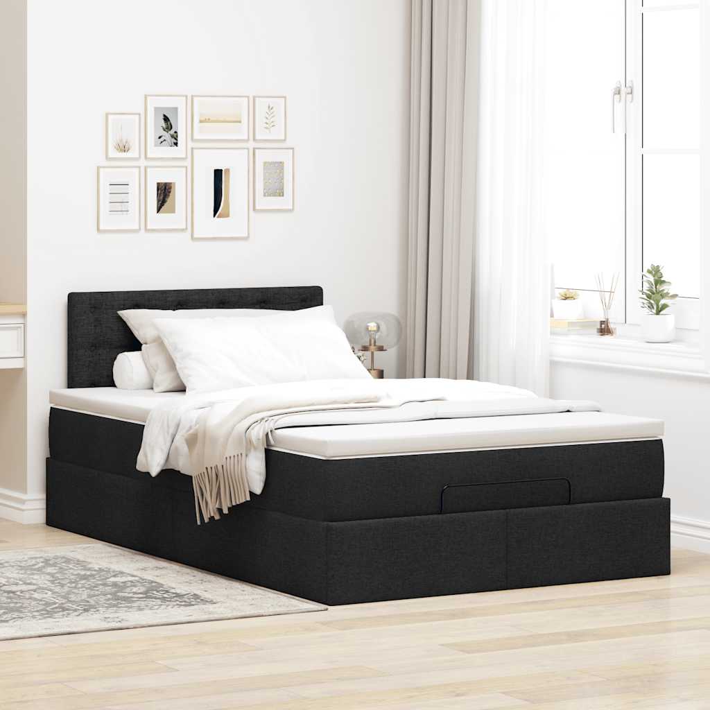 Cama otomana com colchão & leds 120x190 cm tecido preto
