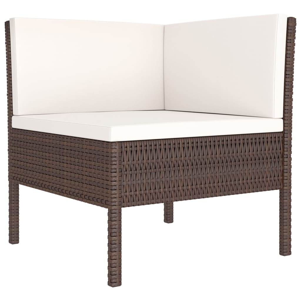 5 Pcs conjunto lounge jardim c/ almofadões vime PE castanho