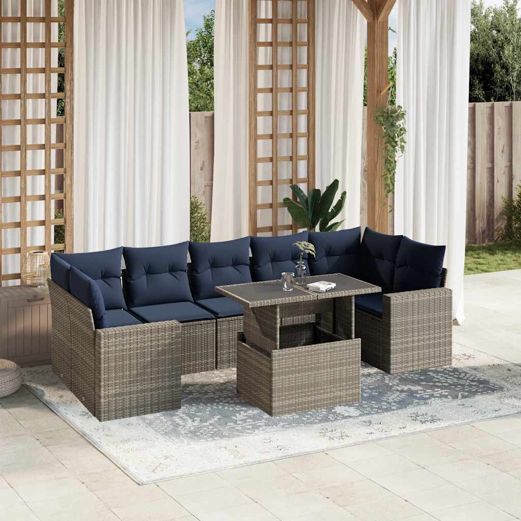 Conjunto de sofá de jardim com 8 peças e almofadas em rattan sintético cinza