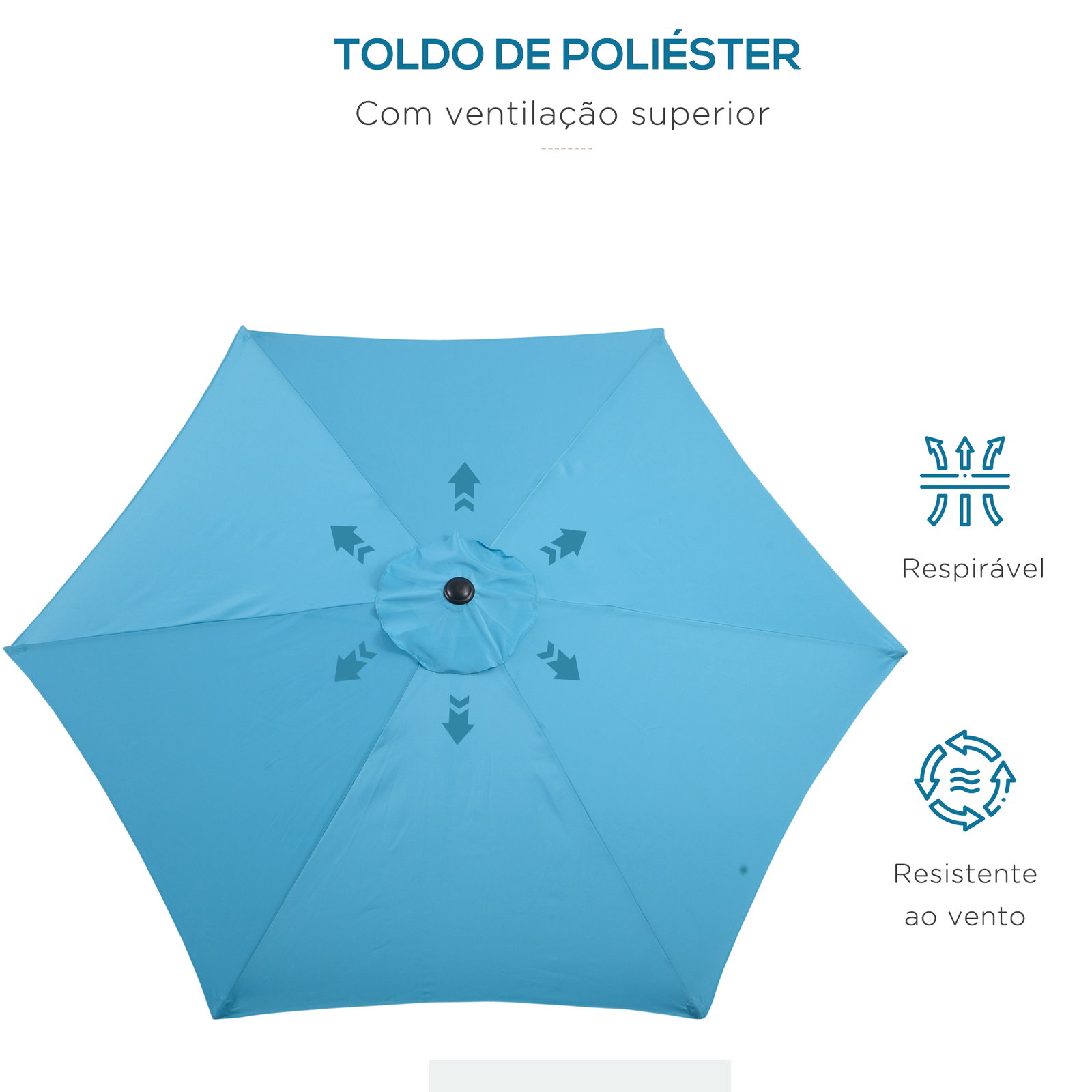 Chapéu de sol de jardim ø260x235 cm chapéu de sol reclinável com manivela mastro desmontável em alumínio e 6 varetas de metal azul