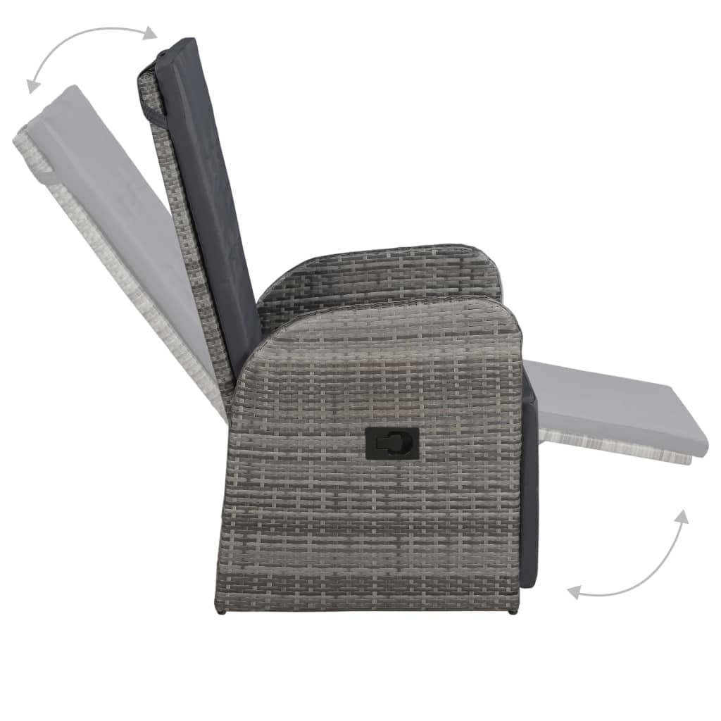 3 Pcs conjunto bistrô com almofadões vime PE cinzento
