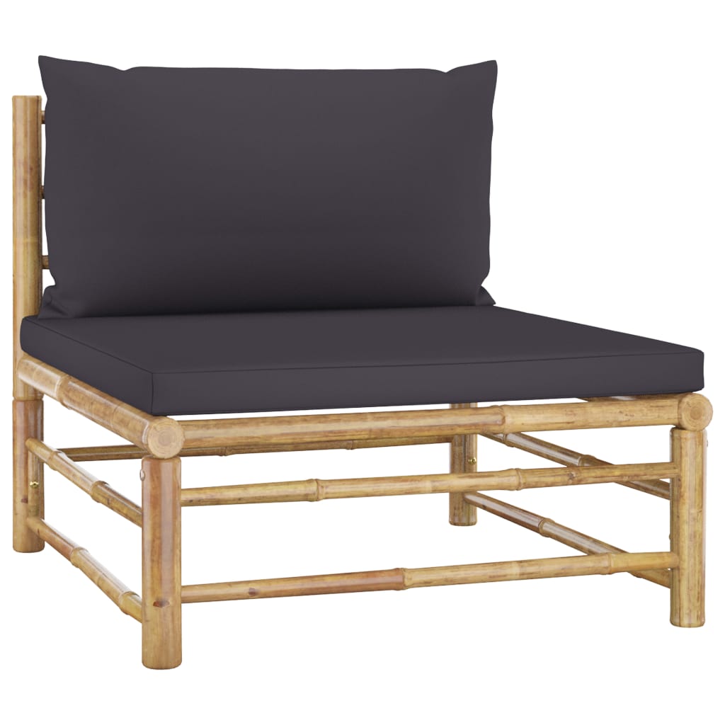 4 Pcs conj. lounge jardim em bambu c/ almofadões cinza-escuro