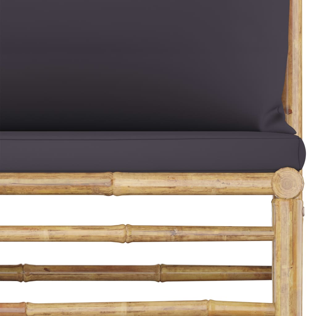 4 Pcs conj. lounge jardim em bambu c/ almofadões cinza-escuro