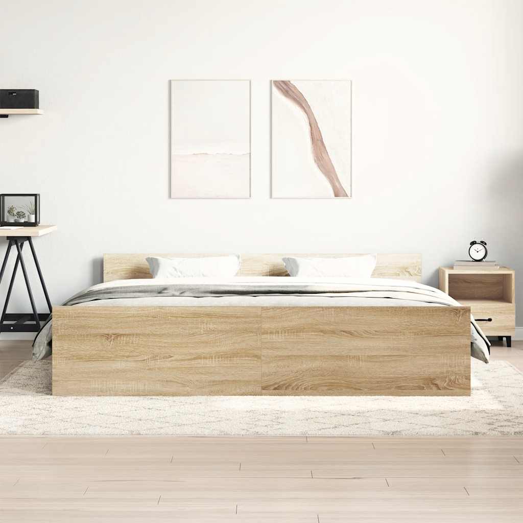 Estrutura cama c/ cabeceira/apoio pés 180x200cm carvalho sonoma