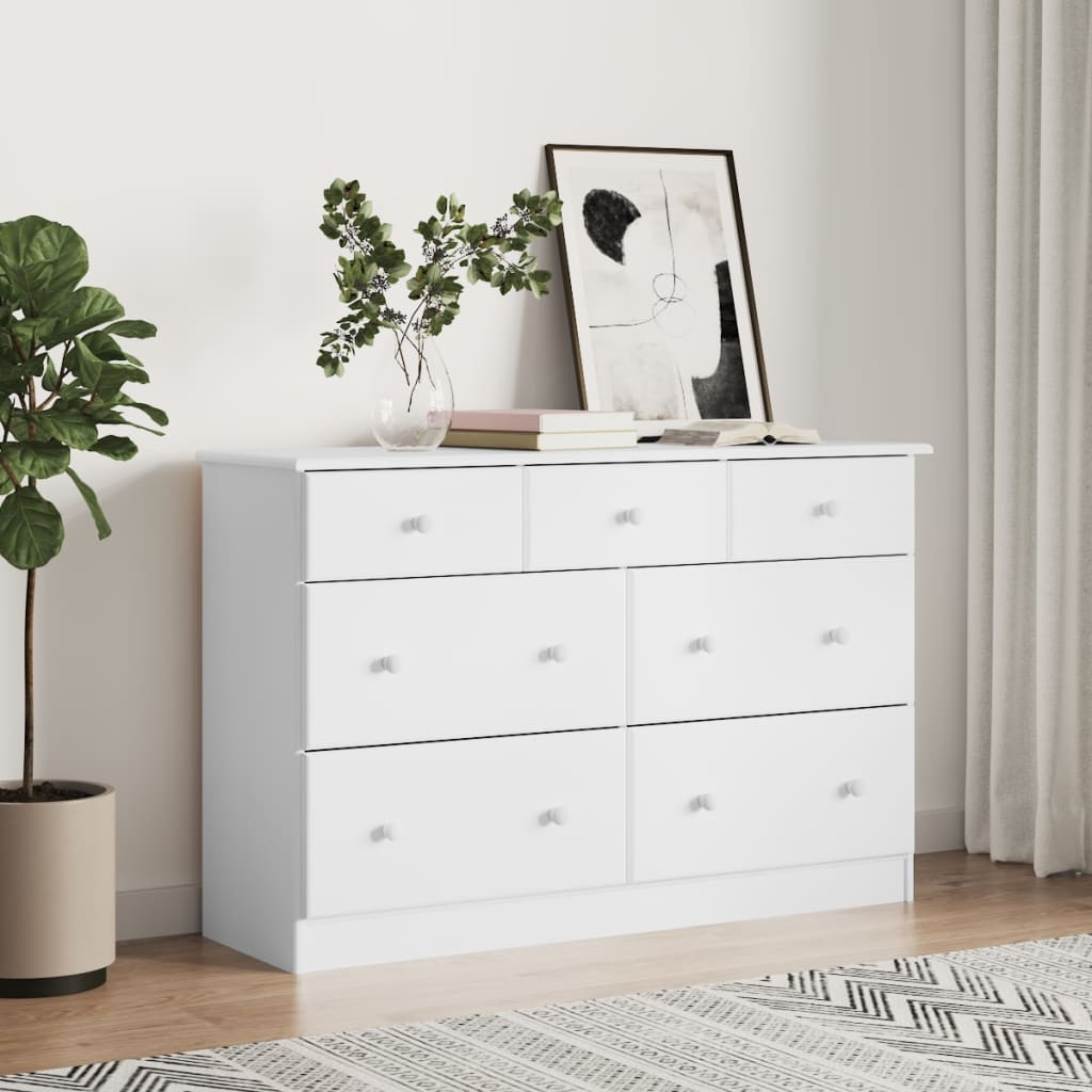 Cómoda alta 112x35x73 cm madeira de pinho maciça branco