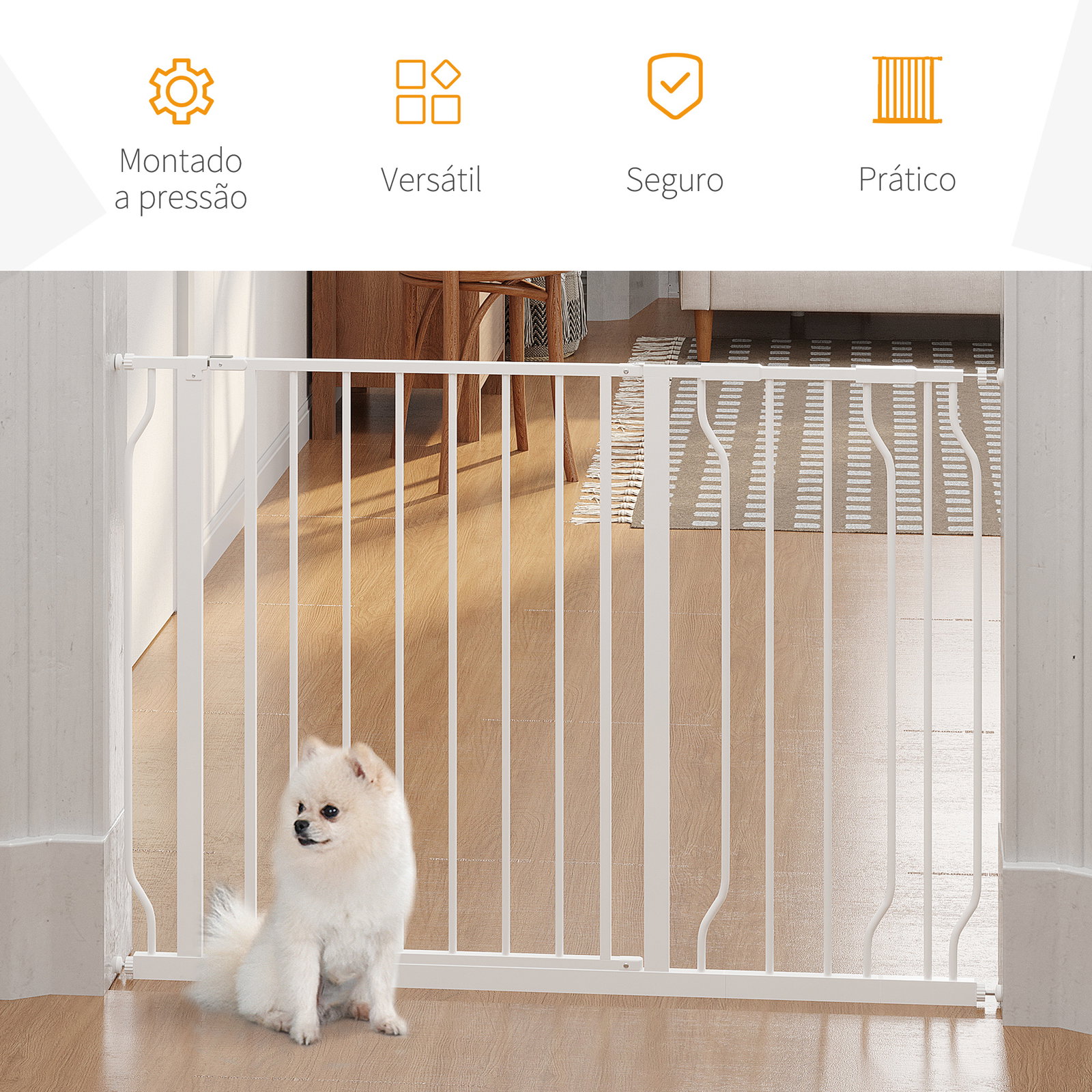 Barreira de Segurança para Cães Extensível para Escadas e Portas 75-115cm com 2 Extensões e 10-20cm Montagem a Pressão Aço Altur