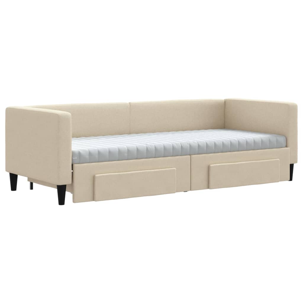 Sofá-cama com gavetão e gavetas 80x200 cm tecido cor creme