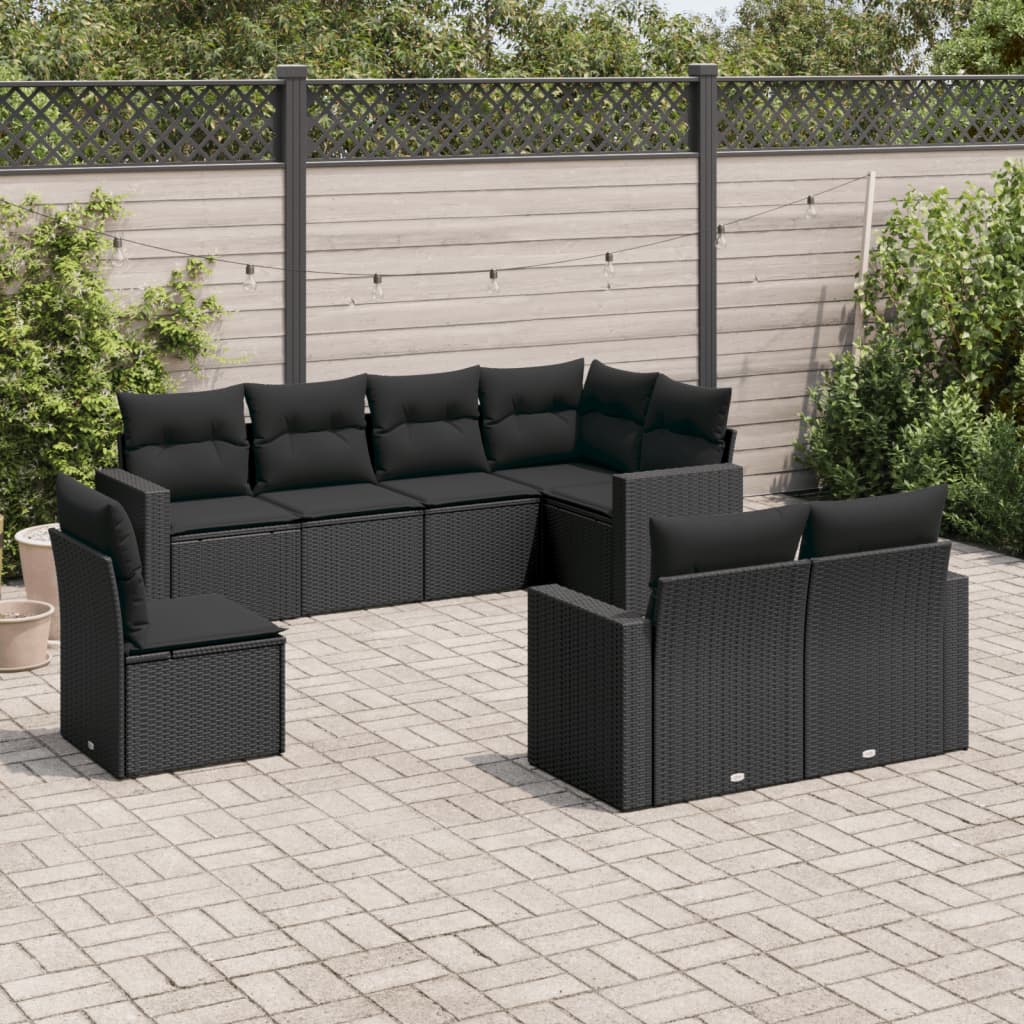 8 Pcs conjunto sofás de jardim com almofadões vime PE preto