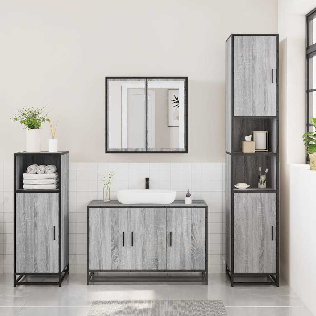 3 Pcs conjunto móveis casa de banho madeira proc. cinza sonoma