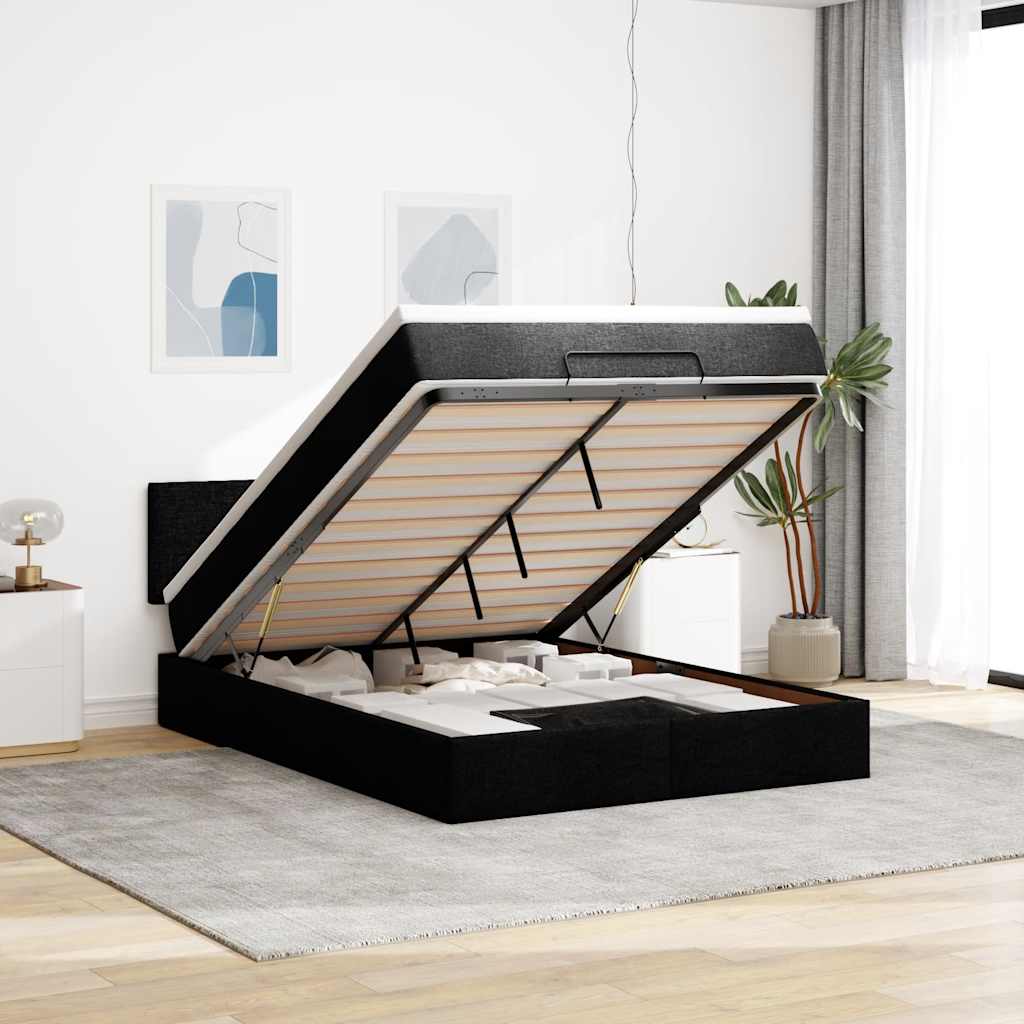 Cama otomana com colchão 140x200 cm tecido preto