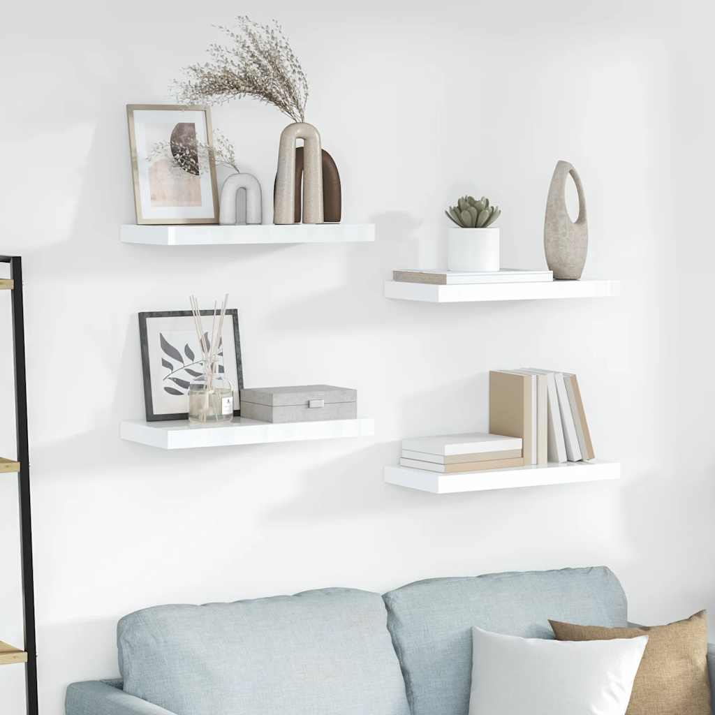 Prateleiras de parede suspensas 4 pcs 50x23,5x3,8cm MDF branco