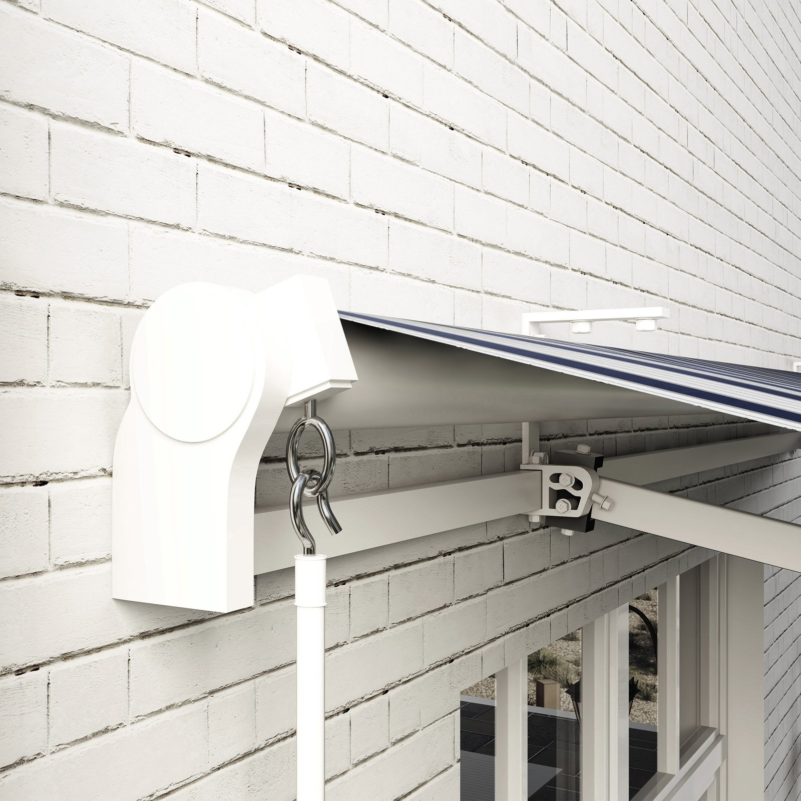 Toldo Manual Retrátil 395x245 cm Ângulo Ajustável Braço Articulado Anti-UV e Impermeável Montagem na Parede Azul e Branco