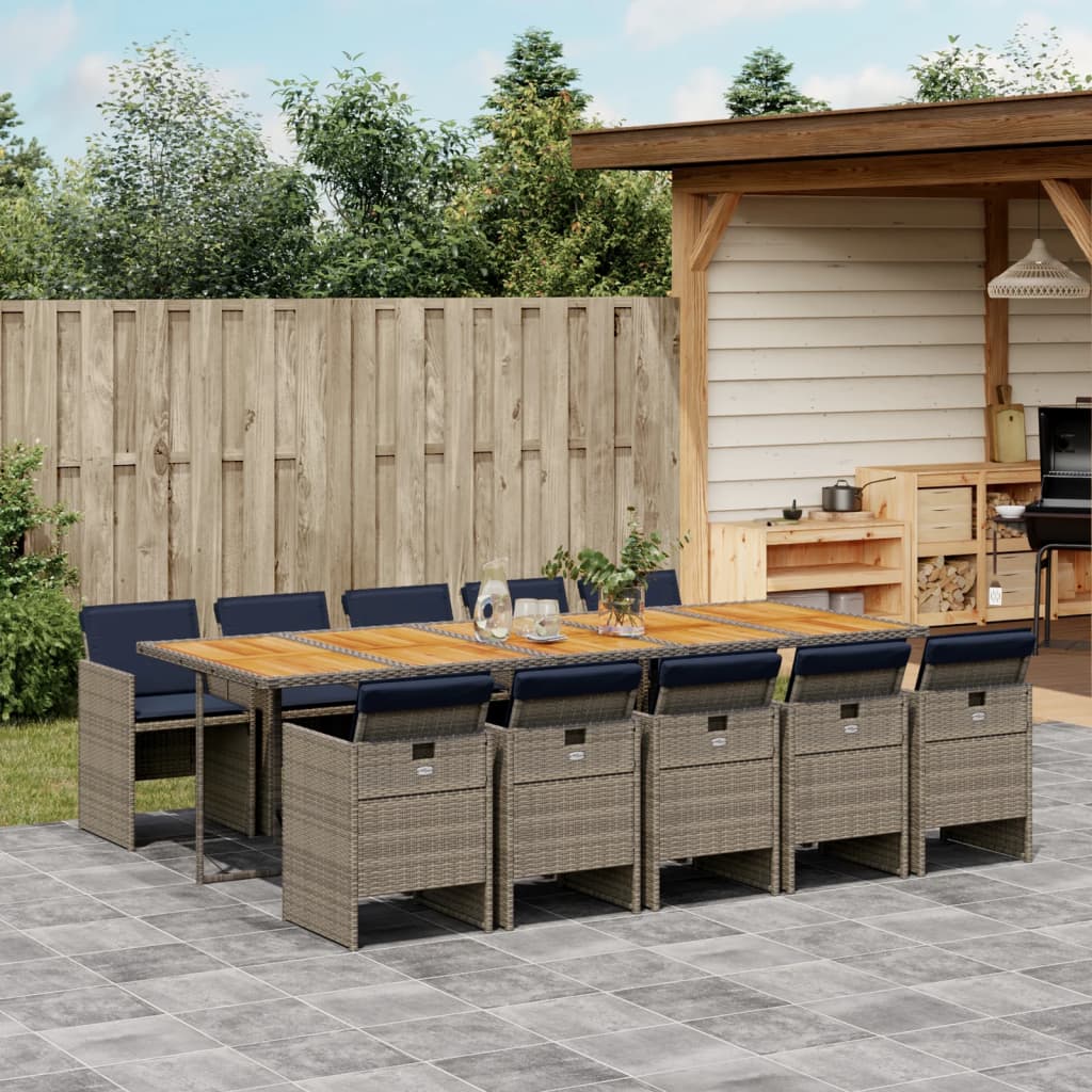 Conjunto de jantar para jardim com 11 peças e almofadas, em rattan sintético cinza