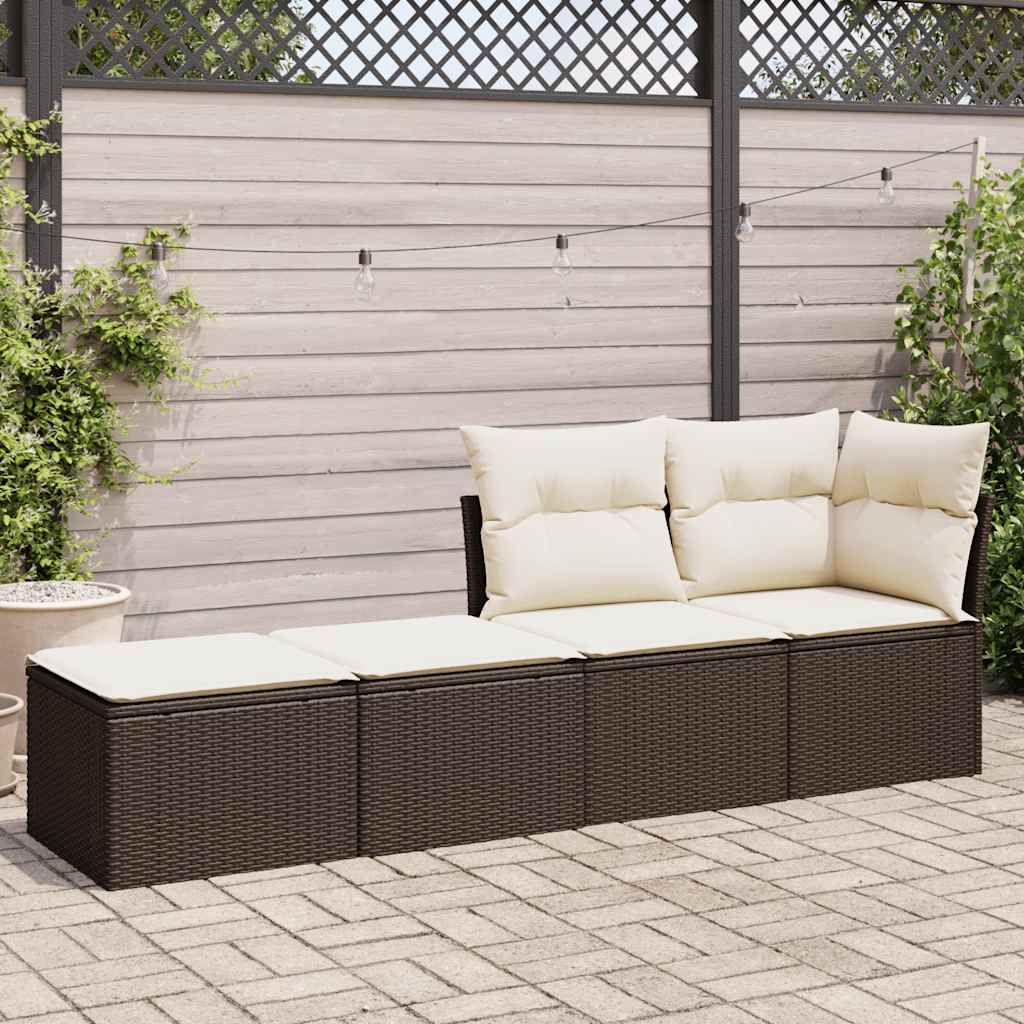 2 Pcs conj. sofás jardim c/ almofadões vime PE/acácia castanho