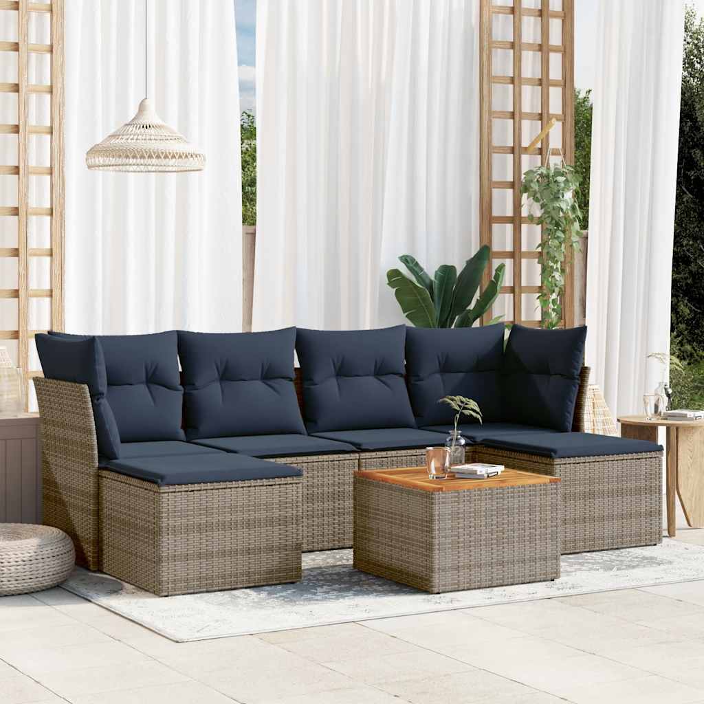 Conjunto de sofá de jardim com 7 peças e almofadas em rattan sintético cinza