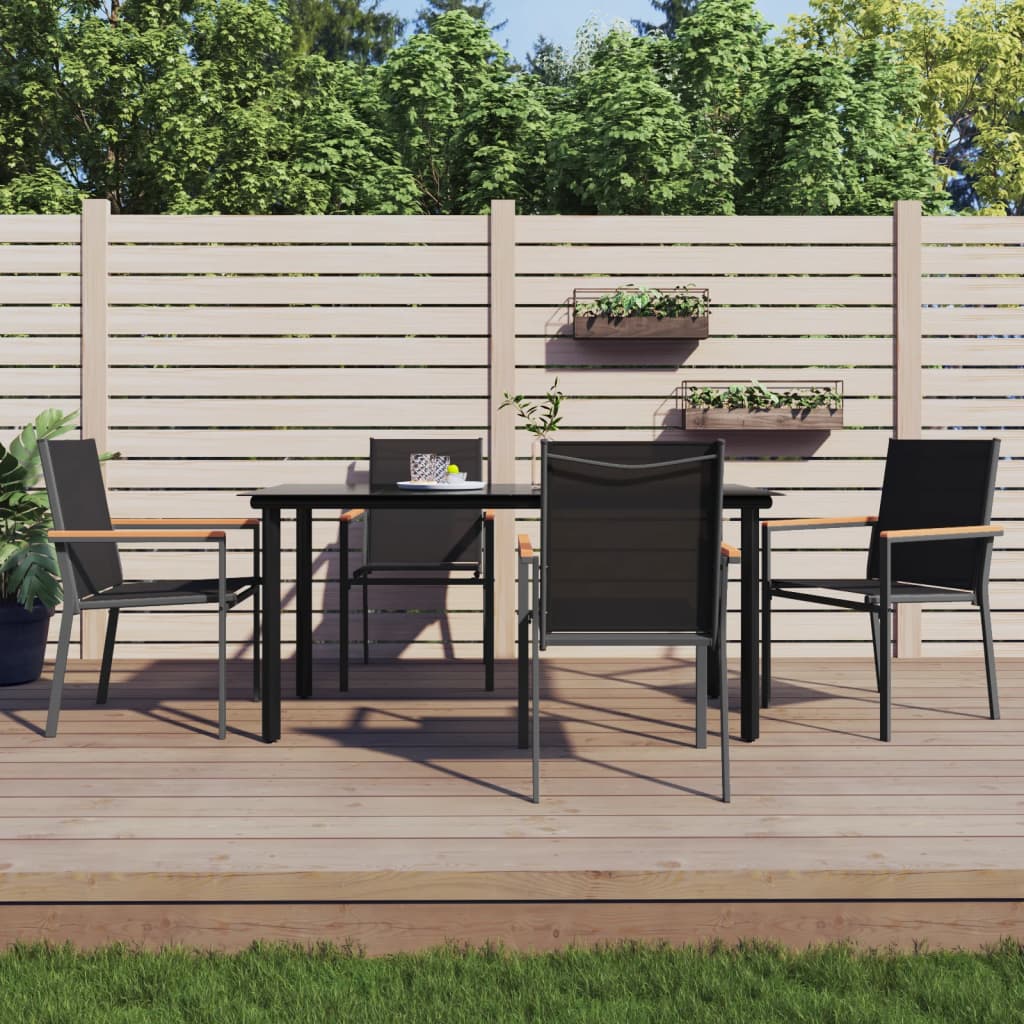 5 Pcs conjunto de jantar para jardim textilene e aço preto