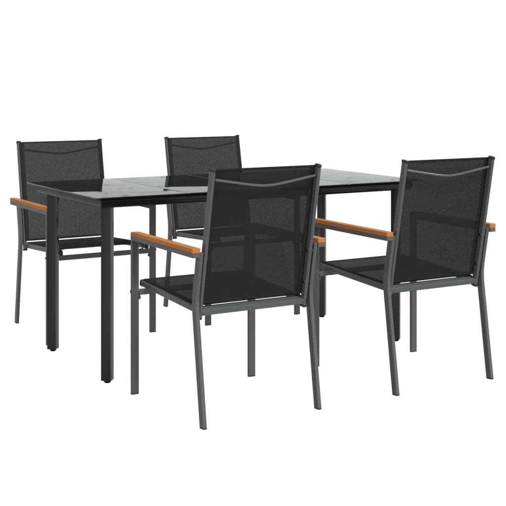 5 Pcs conjunto de jantar para jardim textilene e aço preto