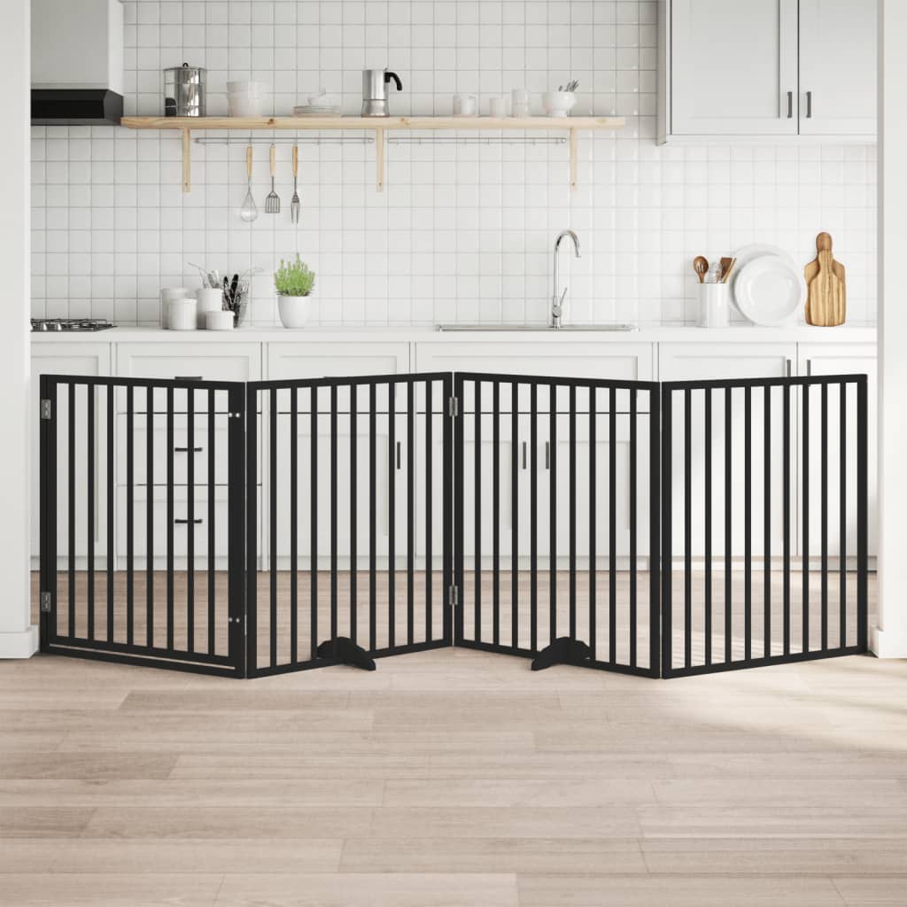 Portão p/ cães com porta dobrável 4 painéis 320 cm álamo preto