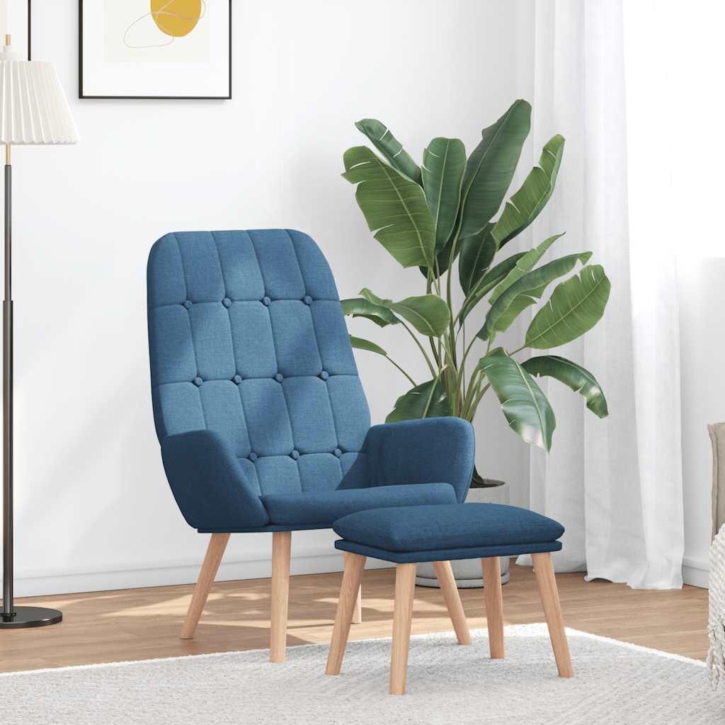 Cadeira de descanso com banco p/ pés tecido azul