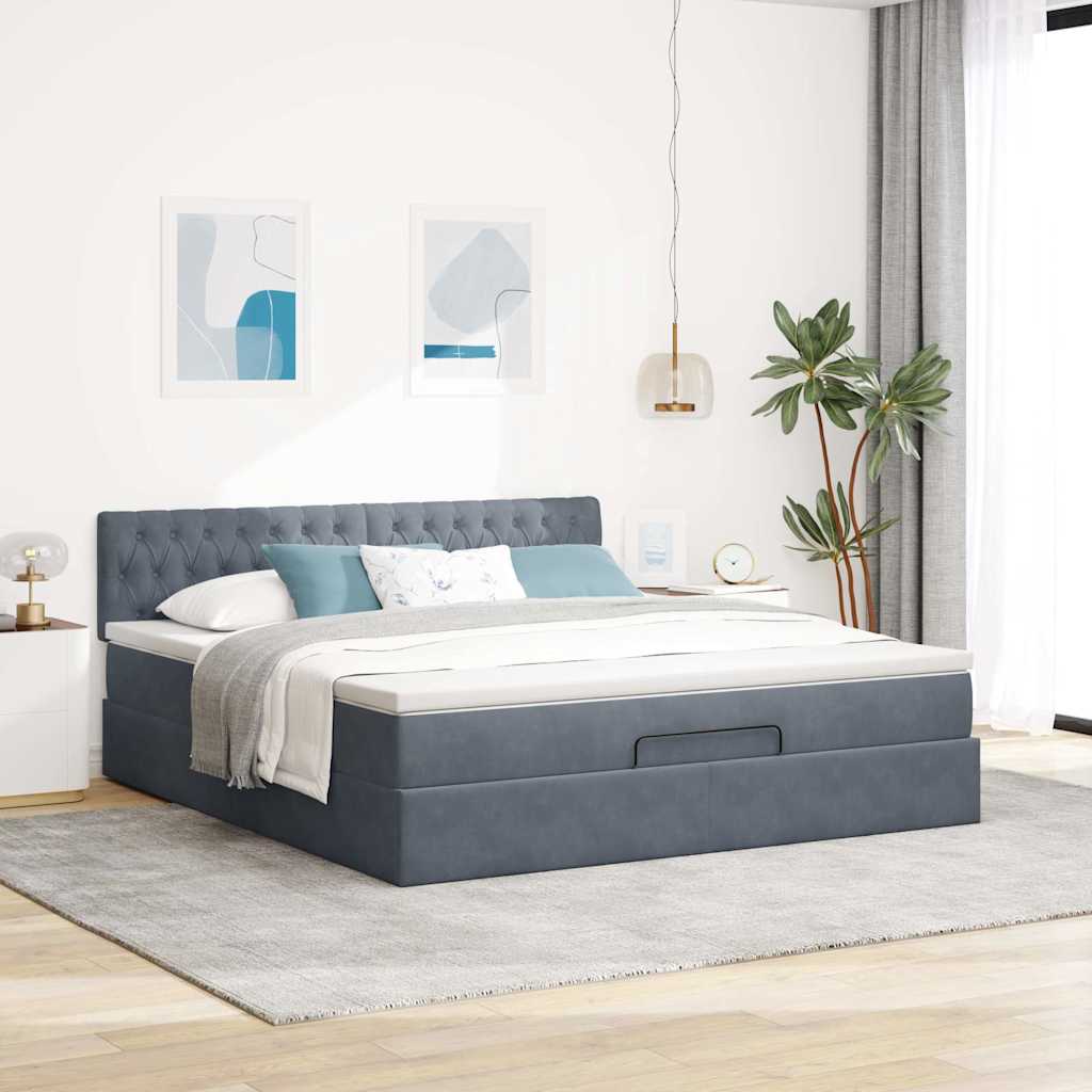 Estrutura de cama otomana com colchão 180x200cm cinzento escuro