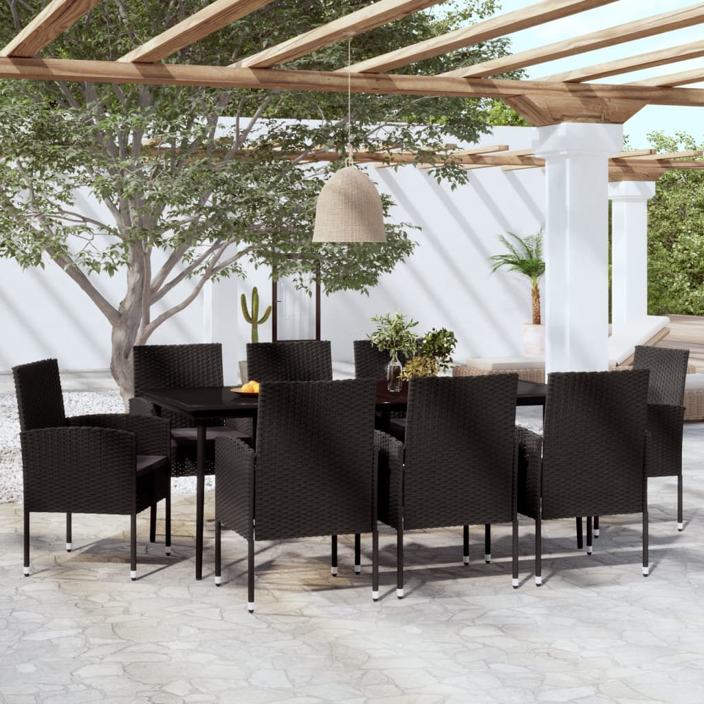 9 Pcs conjunto de jantar para jardim preto