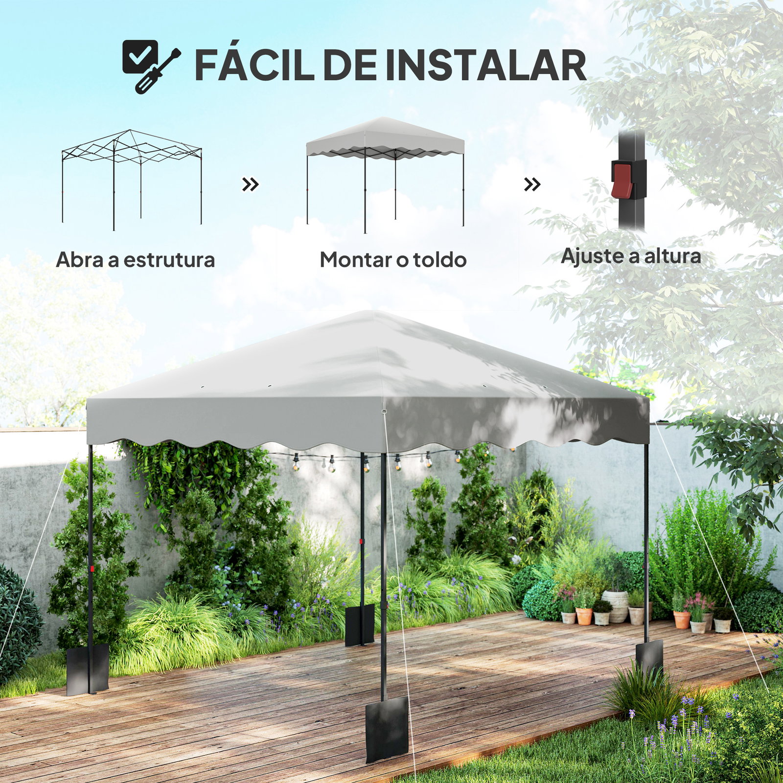 Tenda dobrável pop up tenda 3x3 m tenda para eventos com proteção uv50+ altura ajustável e bolsa de transporte branco