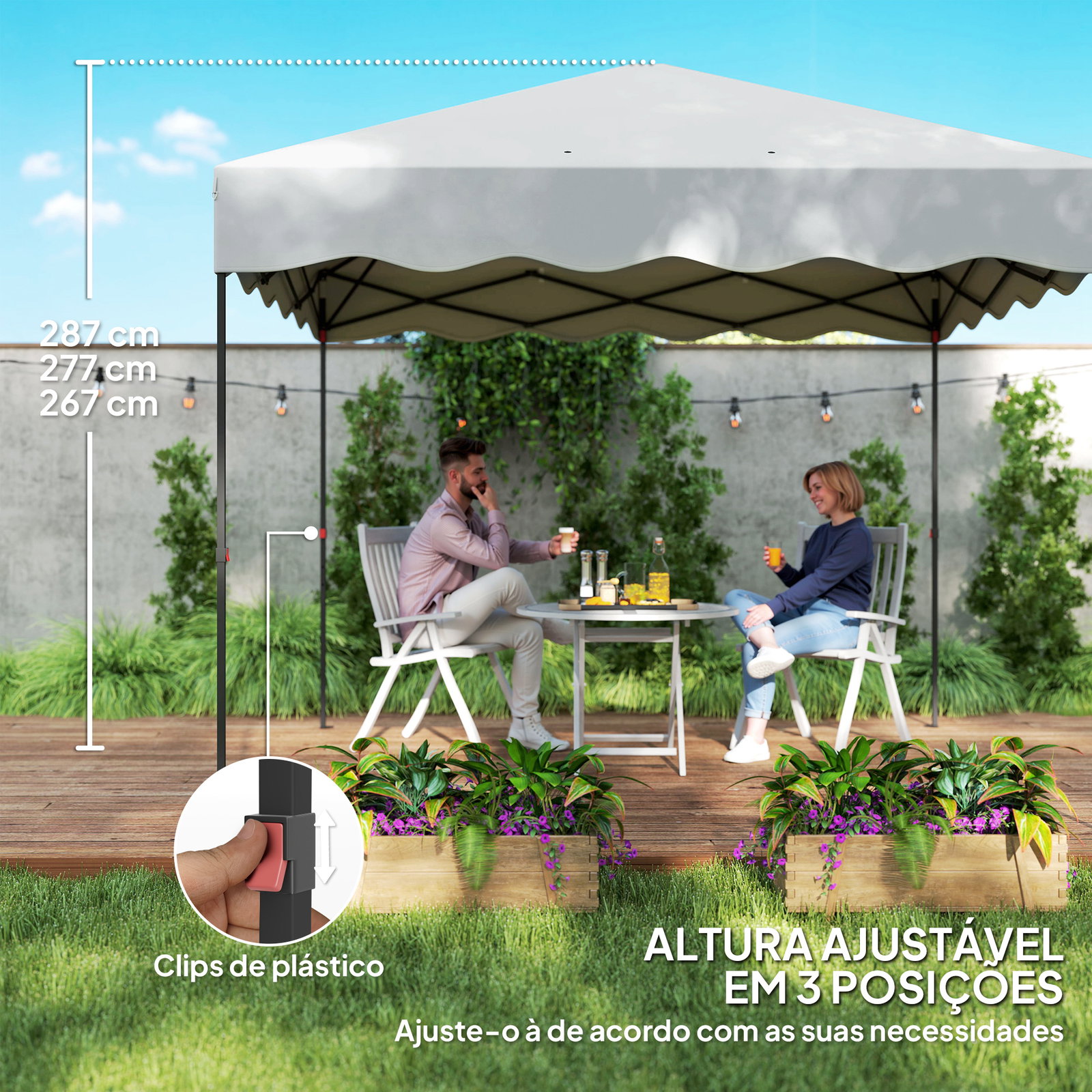 Tenda dobrável pop up tenda 3x3 m tenda para eventos com proteção uv50+ altura ajustável e bolsa de transporte branco