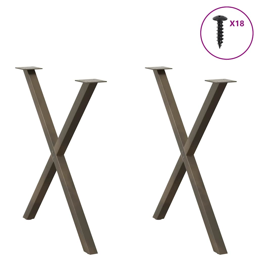 Pés para mesa de jantar em formato de x, 2 peças, aço natural, 80x(72-73) cm, aço