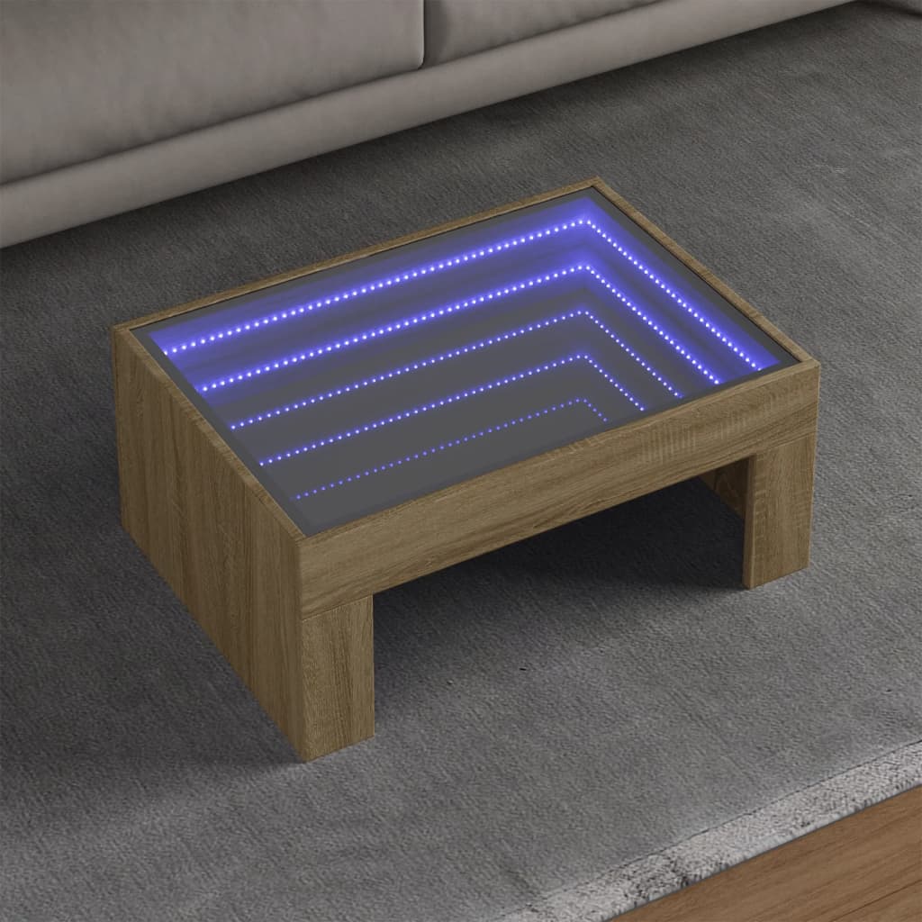 Mesa de centro luzes LED infinity 70x50x30 cm carvalho sonoma