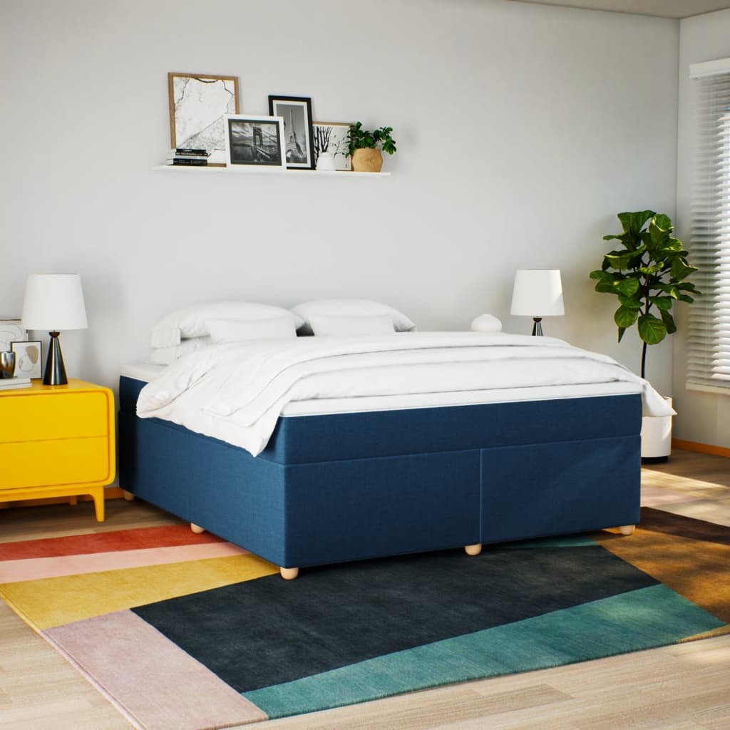 Cama com molas/colchão 180x200 cm tecido azul