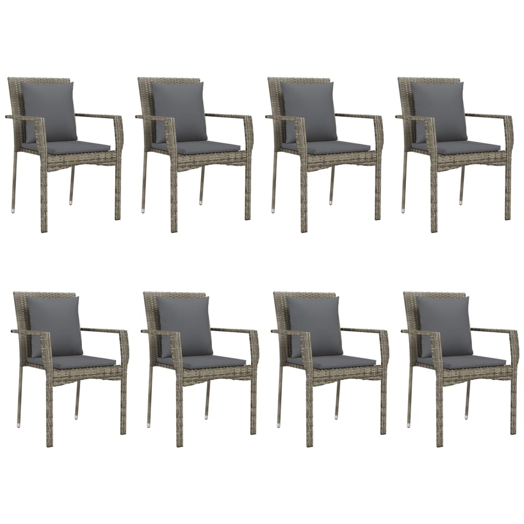 9 Pcs conjunto jantar jardim c/ almofadões vime PE preto/cinza