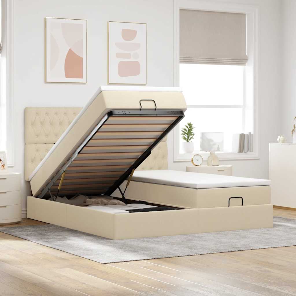 Estrutura de cama otomana com colchões tecido creme 180x200cm