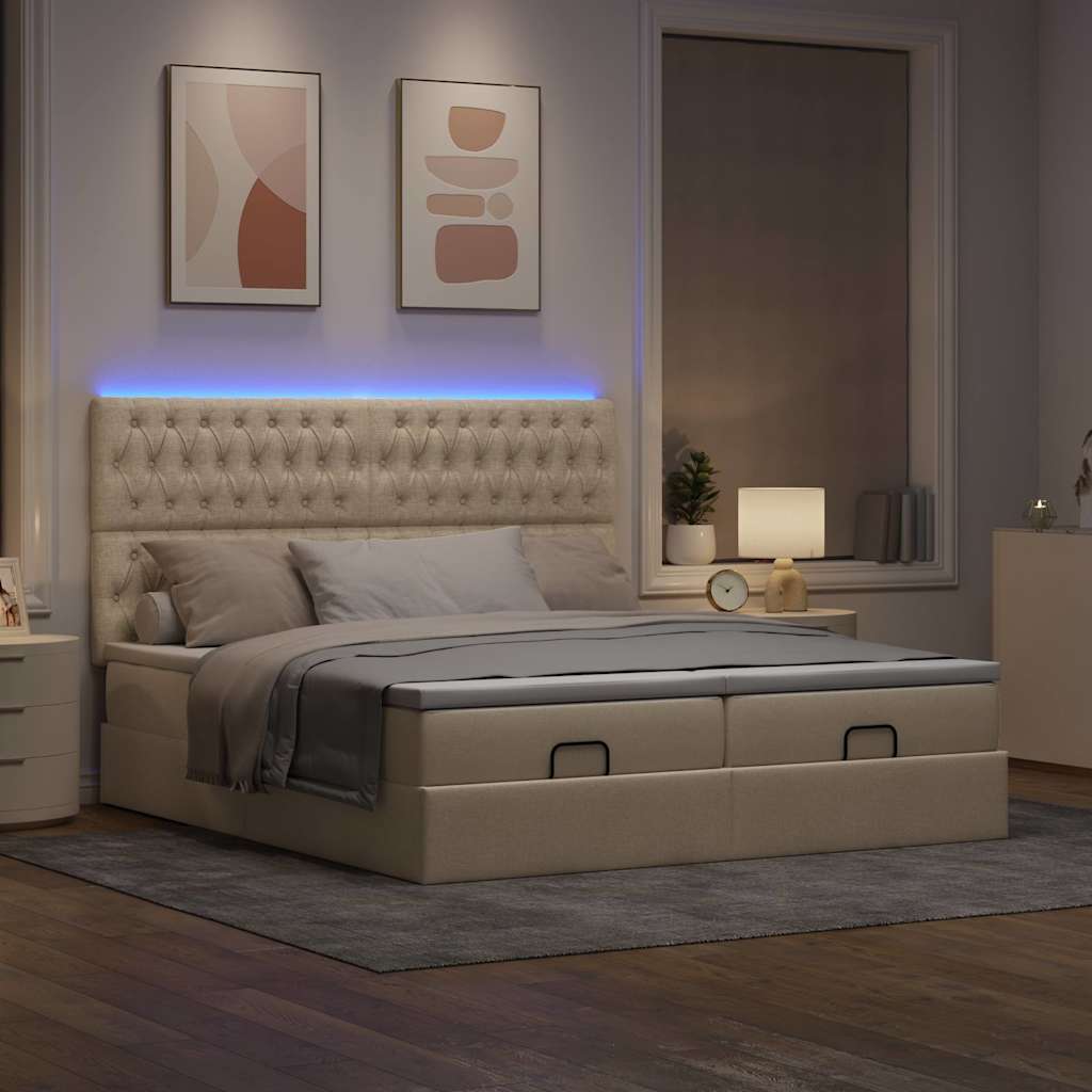 Estrutura de cama otomana com colchões tecido creme 180x200cm