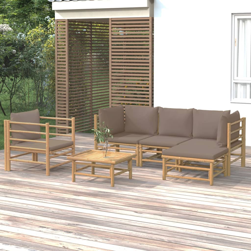 6 Pcs conj. lounge jardim bambu almofadões cinzento-acastanhado