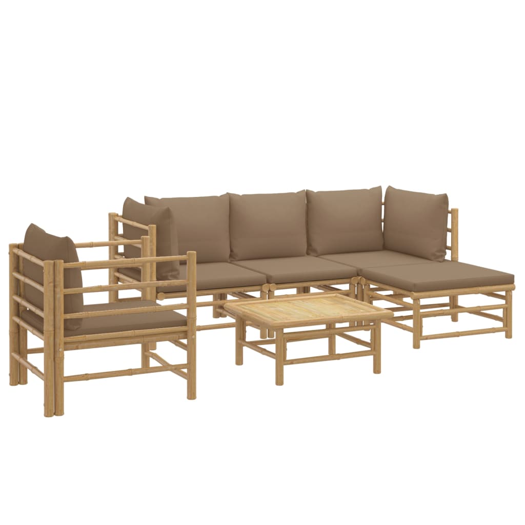 6 Pcs conj. lounge jardim bambu almofadões cinzento-acastanhado