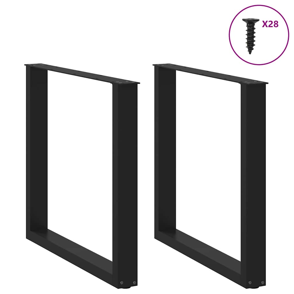 Pés de mesa de jantar em forma de u, 2 peças, preto, 80x (72-73) cm, aço