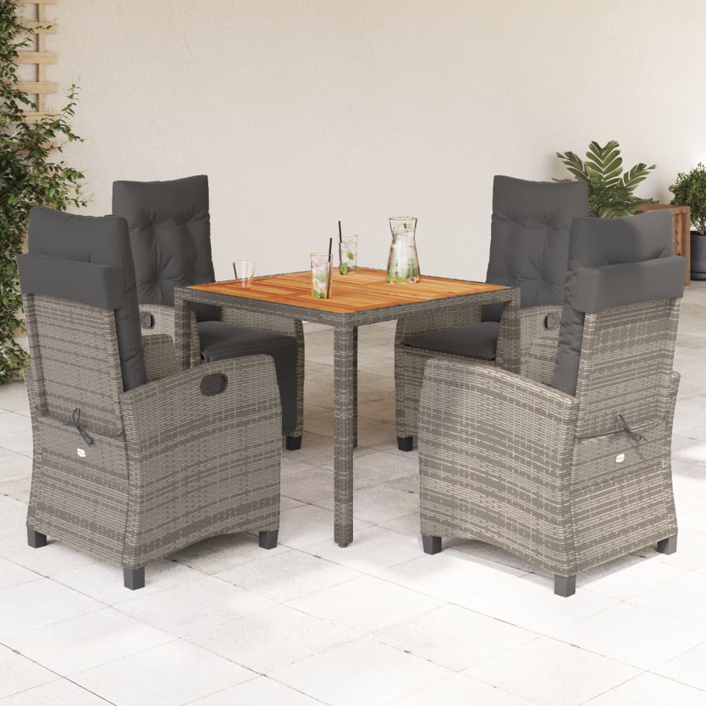 5 Pcs conjunto de jantar p/ jardim c/ almofadões vime PE cinza